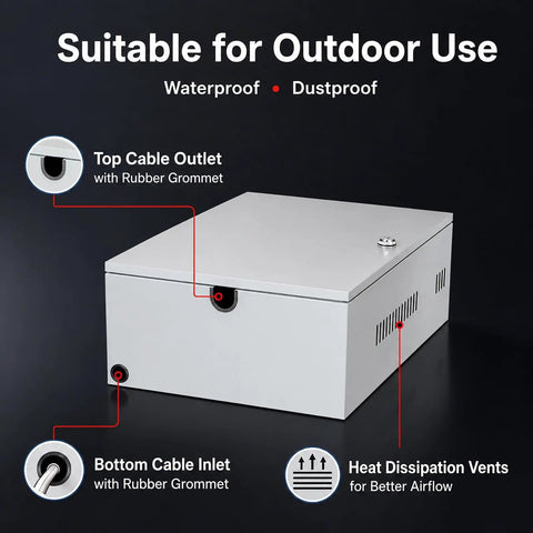 Tough As Nails Outdoor EV Charger Enclosure With Hella Secure Locking Steel Cabinet for Wall Mount storage, features top and bottom cable inlets.