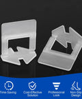 Pro Grade Tile Leveling System With 1000 Clips For One Eighth To One Half Inch Tiles, clear clips for tile alignment on dark background