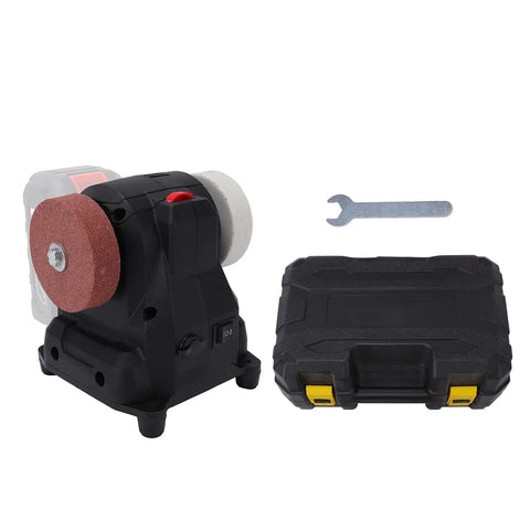 LiebeWH Cordless Mini Bench Sander Polisher 6 Gear Grinding Machine with non-slip pads, compact design, includes wrench and toolbox.
