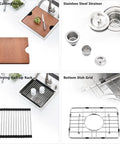 15 Inch Bar Sink Drop In Workstation With Cutting Board 16 Gauge Stainless Steel Single Bowl Bar Prep Sink For Small Kitchens Outdoor And RV Use Topmount Island Basin with included cutting board, strainer, roll-up drying rack, and dish grid.