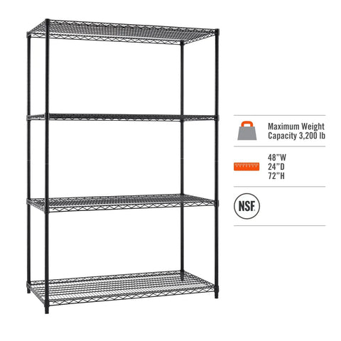 Heavy Duty Real Deal Adjustable Wire Shelving Rack With Seriously Tough 3200 Lb Capacity For Kitchen Garage And Laundry Setup Built Like A Tank Nsf Certified Black 48x24x72in