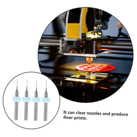 Pro Grade 30 Piece Nozzle Kit And PCB Drill Bit Set For 3D Printer Nozzles Unclogger Kit shown with orange print in progress