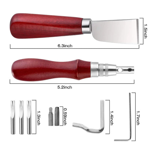 7 In 1 Pro Grade Leather Groover Tool And Cutting Knife Set with accessories, showcasing handle and blades on white background