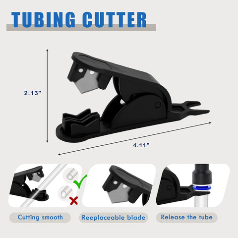 Tube cutter from 60 Piece Quick Connect Reducer Fitting Kit For Pneumatic Air Lines shown with cutting and blade features