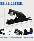 Image of a black tube cutter from the 50 Piece Push To Connect Fittings Kit For Six Millimeter Or One Quarter Inch Air Hose Quick Connectors