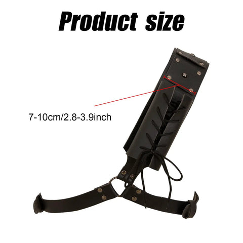 Close-up of Medieval Sword Holster Back Strap showing adjustable size, 7-10cm width in black PU leather for cosplay and LARP.