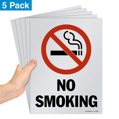 Pack Of Five Beefy 12 X 9 Inch No Smoking Signs Bold Warning Icon Screen Printed On Sturdy 10 Mil Polystyrene Plastic Indoor Or Outdoor