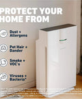 Hathaspace HSP002 air purifier, white tall rectangular tower with black top, floor unit.