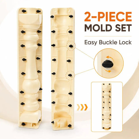 Two-piece reusable plastic column balustrade mold for concrete and plaster DIY garden and patio vase pillar decorative railing kit.
