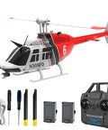 C138 Bell206 RC Helicopter 4CH 2.4GHz With One Key 3D Flight Brushless Power Motor Intelligent Anti Stuck Protection shown with accessories
