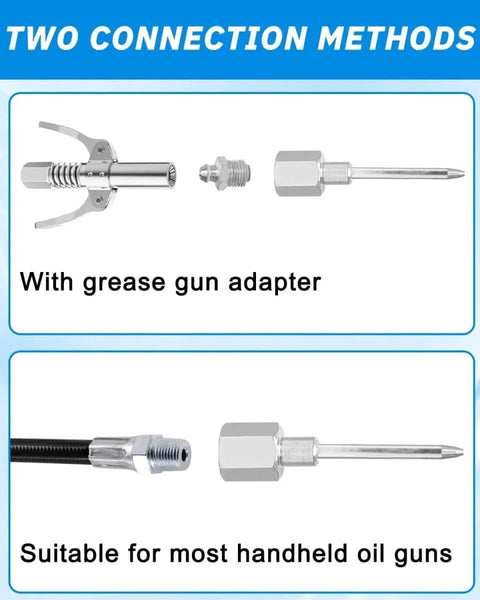 Nine Piece Grease Gun Needle Nozzle Kit With Slotted Fittings, Rubber Nipples And Stainless Steel Injector Needles connection methods
