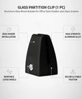 Durable Aluminum Alloy Glass Partition Mount Clip For Office Desk Dividers And Screens, Black Finish, Stable Support