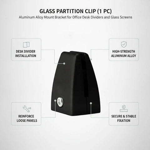 Durable Aluminum Alloy Glass Partition Mount Clip For Office Desk Dividers And Screens, Black Finish, Stable Support