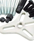 46 Piece Harmonic Balancer Puller Set And Steering Wheel Puller Kit showing yoke and bolts