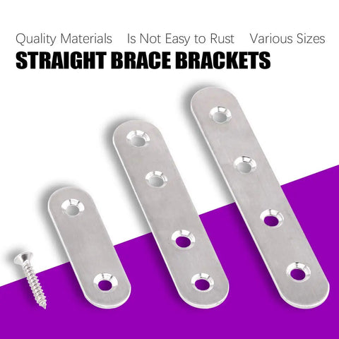 Stainless Steel Flat Brace Shelf Brackets Kit With Screws Three Size Set 50mm 80mm 100mm for Mending Repair Plates and Fixing Connectors