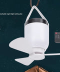Dpofirs USB Rechargeable Ceiling Fan with LED Lamp, Remote Controlled, featuring white blades and a detachable light, suspended from the ceiling.