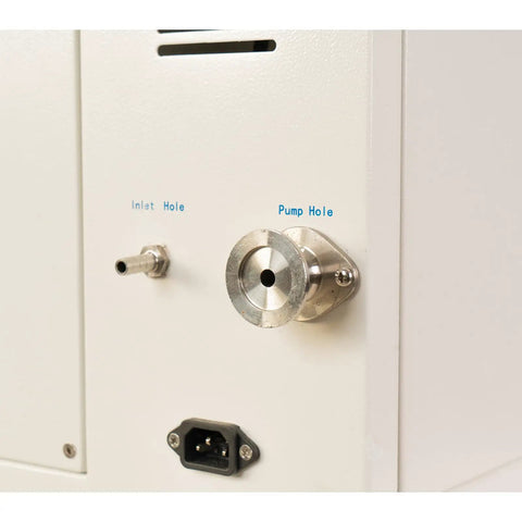 Inlet and pump holes on 1.9 Cubic Foot Lab Vacuum Oven With 5 Shelves for efficient drying and scientific research.