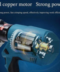 Hella Efficient Cordless Electric Crimping Machine Featuring Smooth Hydraulic Operation Perfect For Copper And Aluminum Terminals, showing internal motor detail.