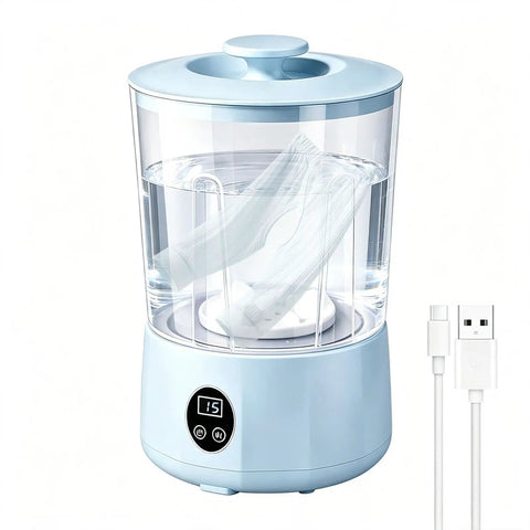 Rad Cordless Mini Washing Machine With 3 Speeds built for dirty underwear, portable design in blue with USB charging.