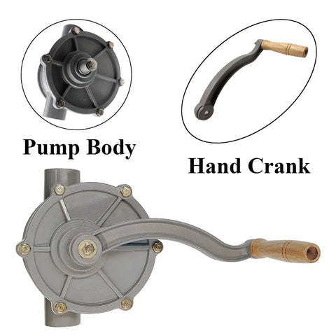 Aluminum Drum Rotary Hand Pump For 30 To 40 Gallon Gas And Diesel Caddy, Easy To Handle, One And A Quarter Inch Inlet And Outlet Pipe, Portable Oil Transfer Pump For Fast, Reliable Fuel Moves, pump body and hand crank