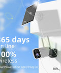 3MP Solar Power Outdoor Security Camera With Color Night Vision, Two Way Audio, shown mounted with solar panel