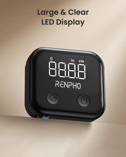 Your Go To Smart Body Measuring Tape With Bright LED Display And Rechargeable Battery close-up of LED display in black.