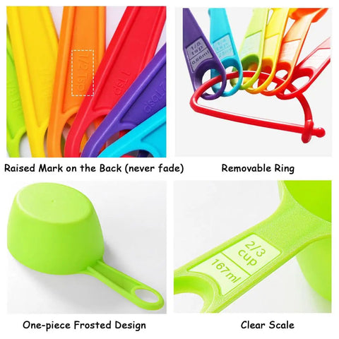 Close-up details of 12 Piece Measuring Cups And Spoons Set Colorful Kitchen Tools For Quick Prep Durable Nesting Design