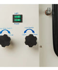 Control panel of 1.9 Cubic Foot Lab Vacuum Oven With 5 Shelves showing switches for light, power, pump hole, and inlet.