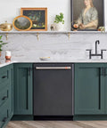 Modern kitchen with green cabinets featuring 10 Pack Matte Black Cabinet Pulls 3 Inch Center To Center Stainless Steel Kitchen Cabinet Handles.