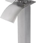 Eclipse Waterfall Vessel Faucet With Single Lever Sleek Brushed Nickel Finish Solid Brass Construction High Pressure Ceramic Cartridge