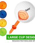 Ultra Durable Three And One Quarter Inch Plastic Golf Tees Forty Pack With Big Cup Design For Max Stability Reduced Friction And Side Spin In Orange And Blue showing large cup for reduced friction.