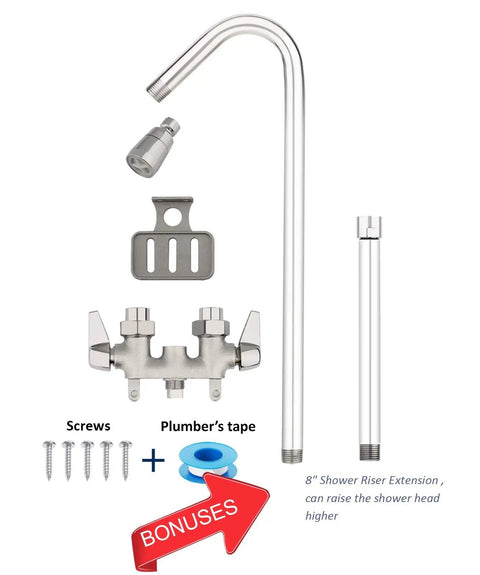 Outdoor Shower Fixture System With Rustproof Riser And Extension, Double Handle Faucet, Shower Head And Soap Dish