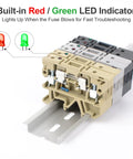 Heavy Duty Din Rail Fuse Holders Terminal Block Kit With Led Indicator Lights showing LED indicators for fast troubleshooting.