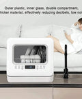 Pretty Slick Portable Automatic Countertop Dishwasher With Dual Overhead Spray Built In Water Tank And Air Dry Cycle, compact design with visible dishes inside.