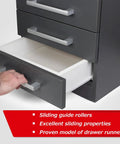 Heavy Duty Roller Drawer Slides Hella Smooth Telescopic Cabinet Runners Bottom Mount Steel Tracks Built Tough, hand pulling out a drawer.