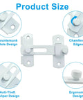 Two Pack Flip Latch Lock Set 3.94 Inch By 2.77 Inch White Stainless Steel Barn Door Latches with ergonomic and anti-theft design features.