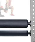 Single Leg Squat Roller For Power Rack And Squat Rack Attachments, Nordic Hamstring Curl Tool showing foam and aperture fit