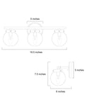 Diagram of Gold Vanity Light Fixture For Bathroom with Clear Glass Shades, showing dimensions: 19.5" L x 6" W x 7.5" H.