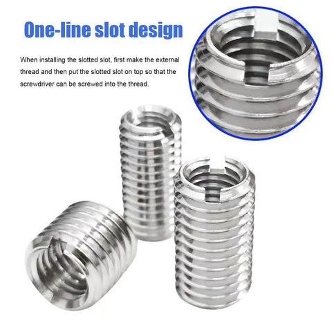 Heavy Duty 302 Stainless Steel Threaded Inserts Set Built Tough Includes Thread Adapters, sleeve reducing nuts, close-up view