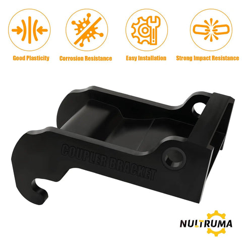X Change Coupler Bracket for Bobcat Quick Attach Excavator Bucket Mount, heavy-duty black hardened steel, side view