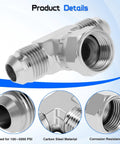 Hardcore Half Inch JIC Hydraulic Tee Adapter With Two Male Ports And One Swivel Female Port 37 Degree SAE J514 Metal To Metal Seal No Teflon Tape Needed Durable High Pressure Fittings For Industrial Hydraulics, carbon steel tee fitting