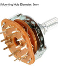 Band Selector Rotary Switch 16 Pin 4 Pole 3 Position Single Deck 2 Pack For Radio TV And Industrial Control Units With 9mm Thread And 6mm Shaft 14mm Shaft Length Silver front view