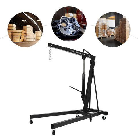 Folding Hydraulic Engine Hoist Cherry Picker 2 Ton 4400 Lbs Capacity Heavy Duty Carbon Steel Shop Crane lifted engine