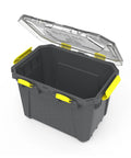Open Hive 13 Modular Gear Case Go-To Waterproof And Airtight Stackable Storage Bin With Dividers in dark grey.