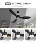 Black Boss 52 Inch Ceiling Fan With Remote And Light Dimmable 22W LED Light DC Motor 6 Speed Reversible Indoor Outdoor, 3CCT light options