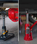 Universal 12 Ton Bottle Jack Adapter for Round and Square Tubes Fits 2 Inch 3 Inch and 4 Inch Jacks displayed during use