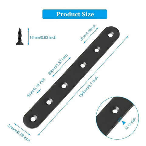 Hella Sturdy Stainless Steel Mending Plates For Furniture And Wood Metal Reinforcement, 6.1-inch flat mending plate with screw.