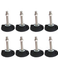 Rock Solid Adjustable Leveling Feet 8 Pack Thick Carbon Steel Threaded Support Legs For Furniture And Gear Quick Uneven Ground Stabilizers drop-in leveling pads with threaded shafts.
