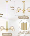 Gold Globe Giant Pendant Chandelier 5 Light Sputnik Ceiling Fixture With adjustable rod height illustration
