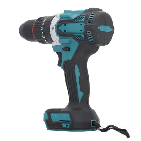 Heavy Duty Cordless Impact Drill With A Rock Solid Metal Chuck And Up To 140 Nm Of Knockout Torque Plus 20 Speed Settings For Serious Diy Projects And Home Repairs, side view, blue and black, grip handle.